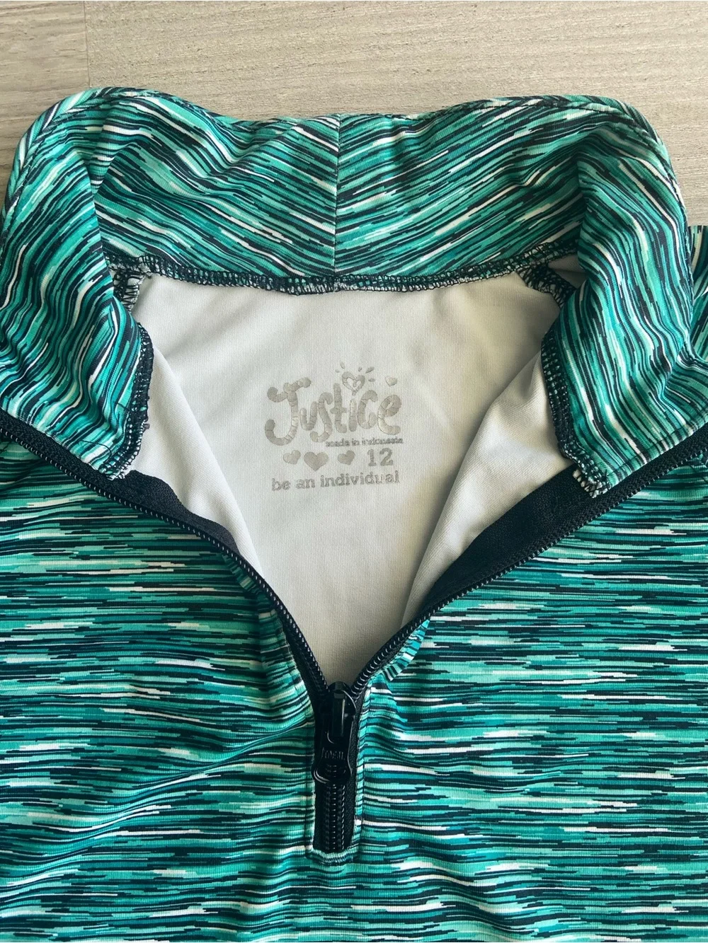 Justice Girls Teal Space-Dye Quarter-Zip Athletic Pullover Size 12